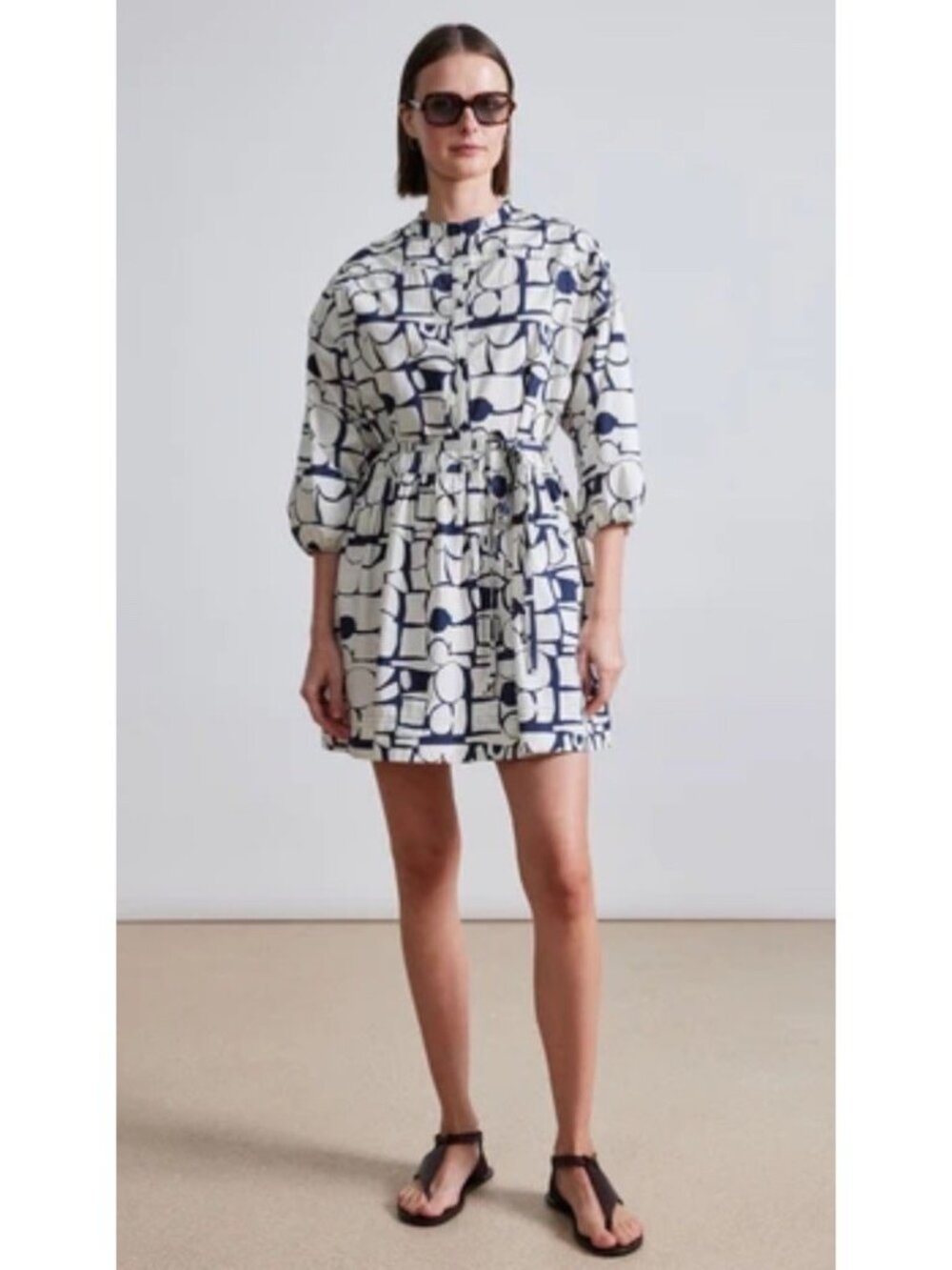 NEW Apiece Apart Piet Klee cream circles mini shirt dress pleated capsule XL